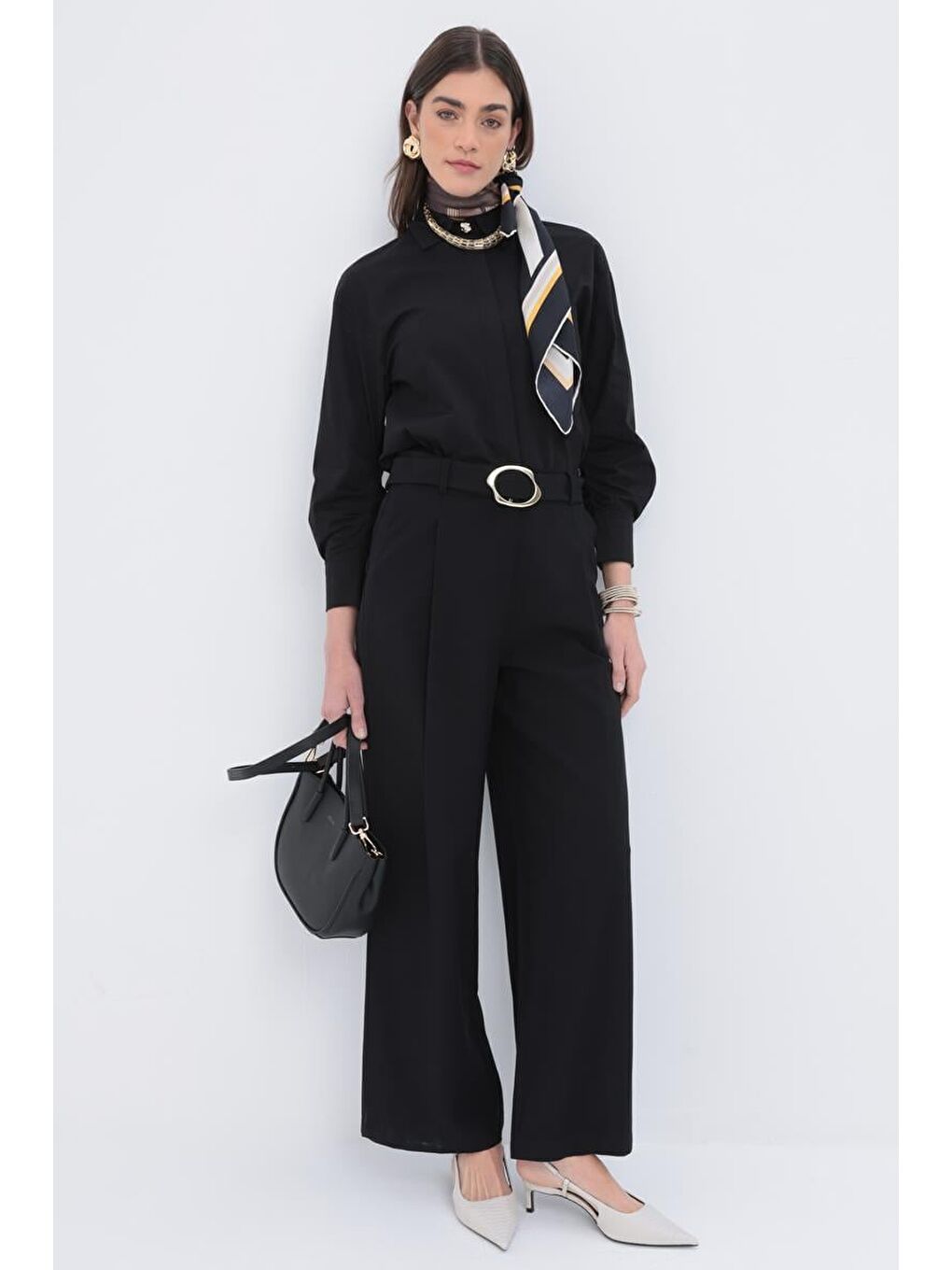 Siyah-Kemerli Palazzo Pantolon-1