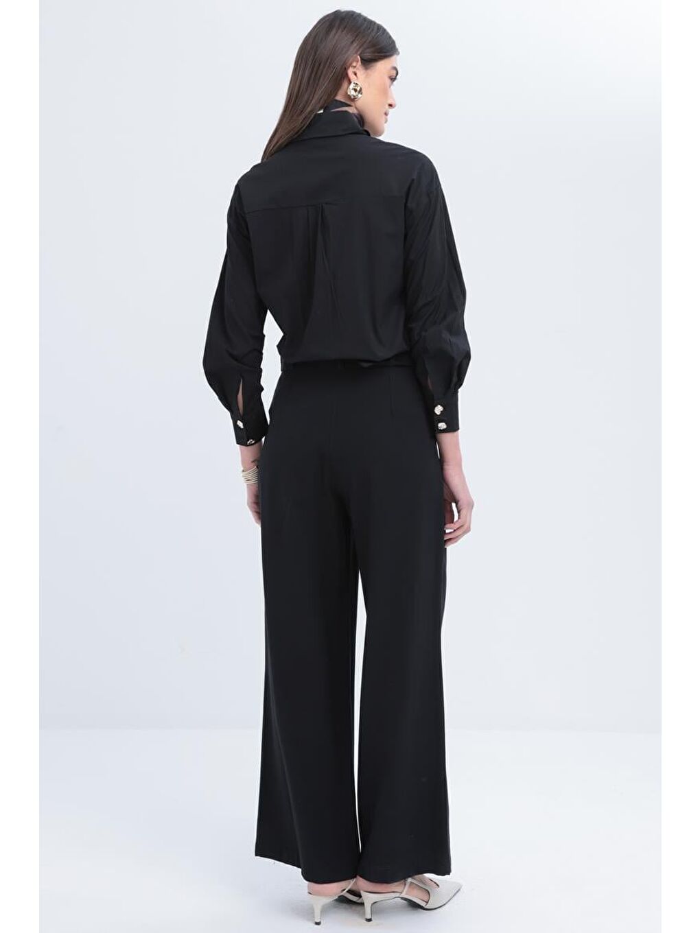 Siyah-Kemerli Palazzo Pantolon-3