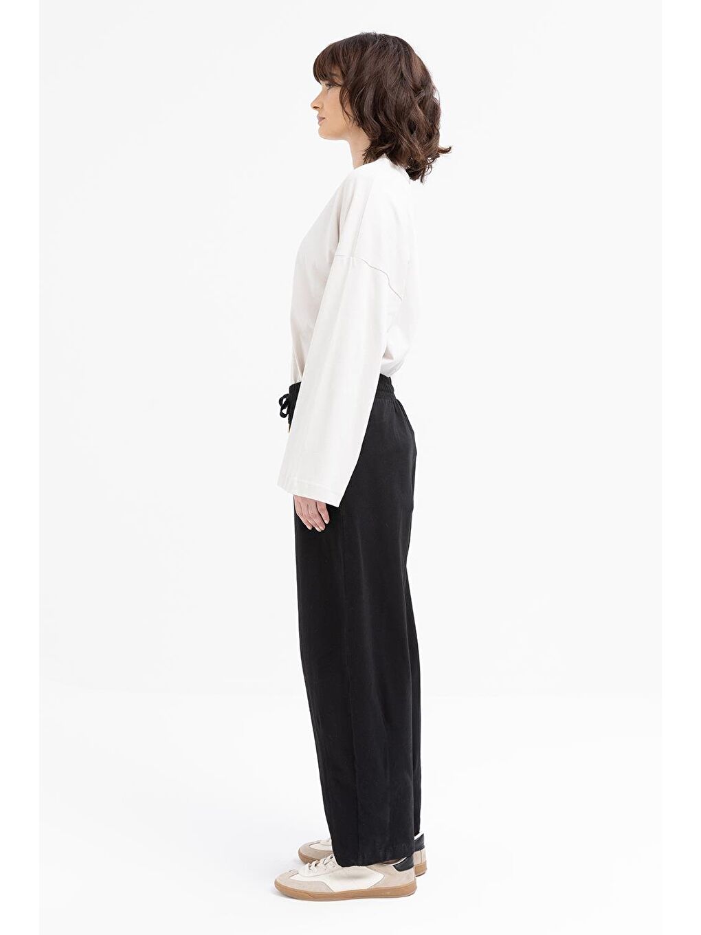 Siyah-Beli Lastikli Slouchy Pantolon-2