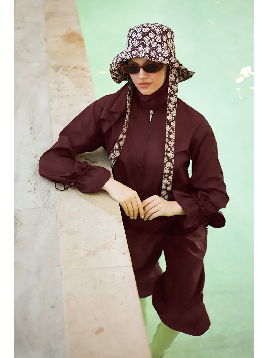 Geniş Manşetli Yüzme Takımı Bordo-2