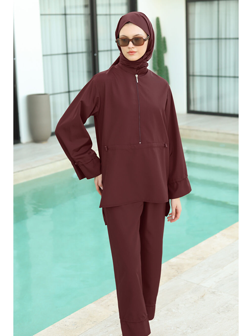 Geniş Manşetli Yüzme Takımı Bordo-4