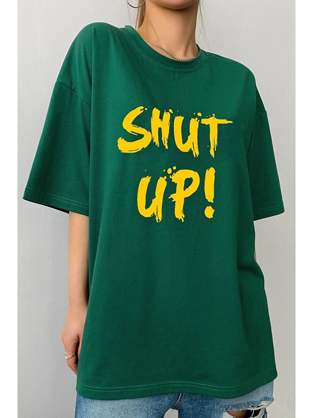 uyguntarz Yeşil Unisex Shut Up Baskılı T-shirt