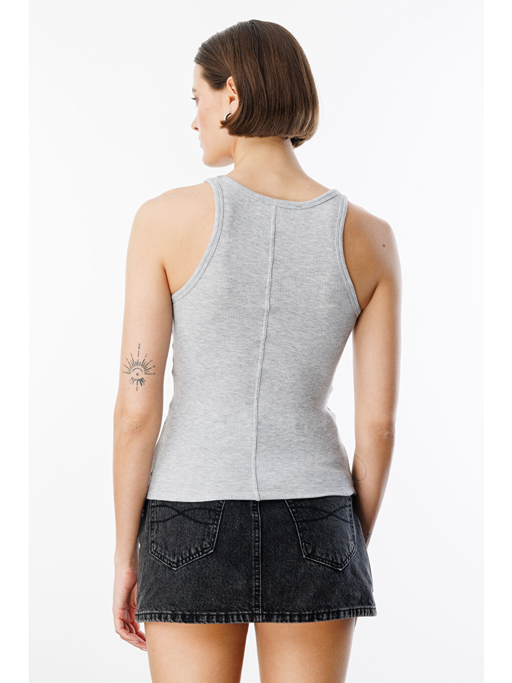 Gri Kadın Fitilli Görünümlü Kalın Askılı Basic Atlet ATLET1-6