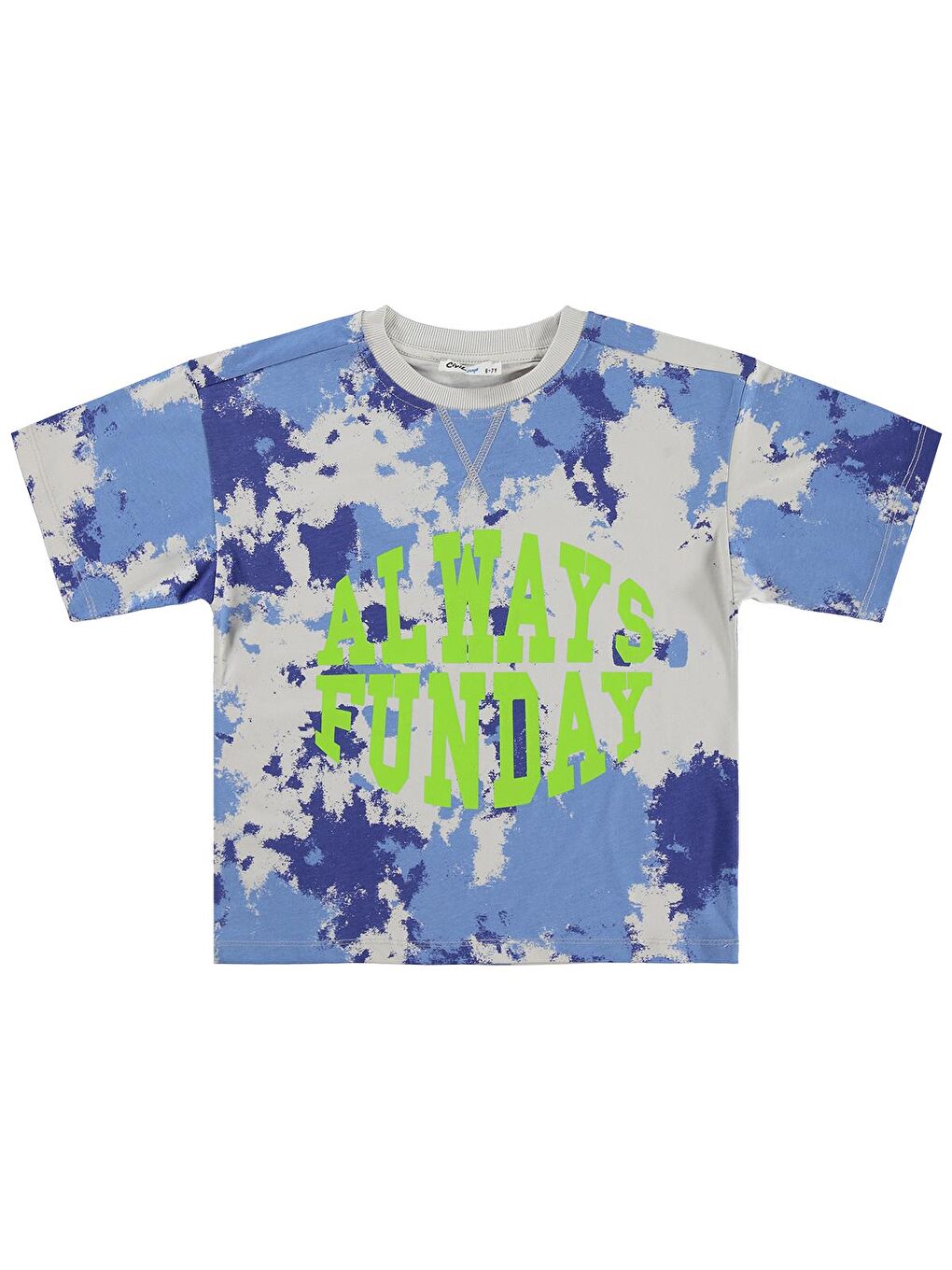 Gri Boys Always Funday Baskılı Batik Emp. 6-9 Yaş Tişört - Koyu Taş Rengi