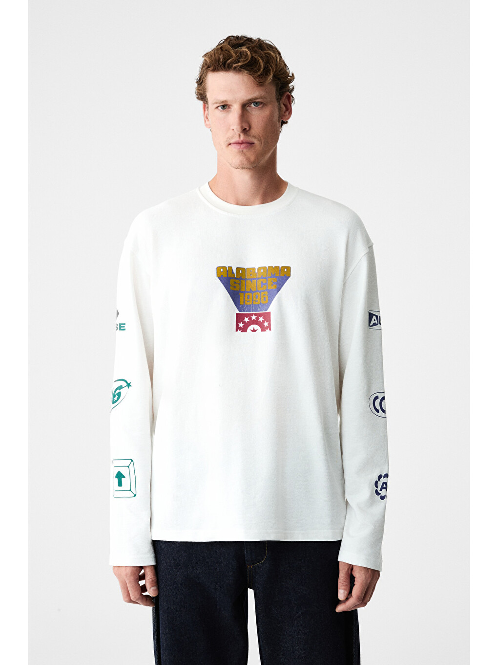 Erkek %100 Organik Pamuklu Bisiklet Yakalı Uzun Kollu Beyaz T-shirt-2