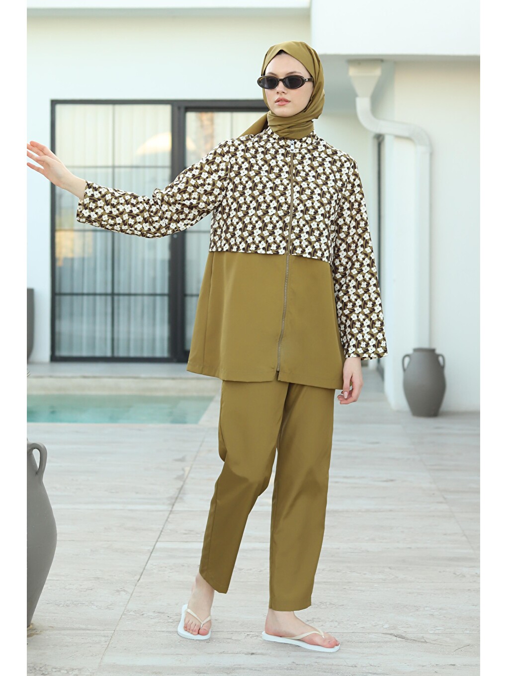 Yeşil Desenli Kısa Yüzme Takımı Dotta Desen-3