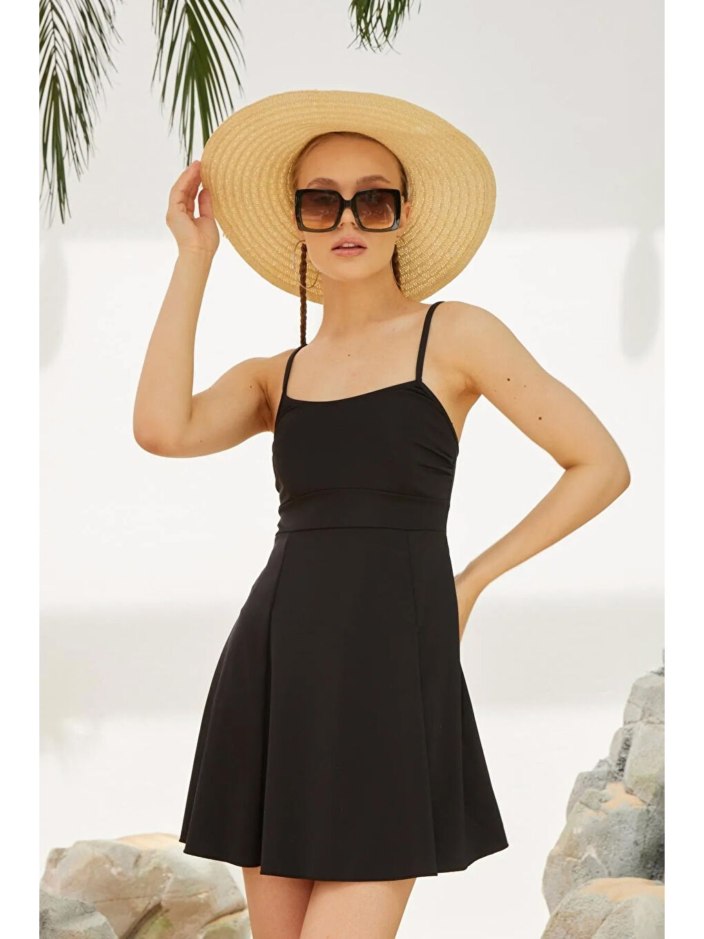 İp Askılı Elbise Mayo Etekli Mayo 1124-01 Siyah-1