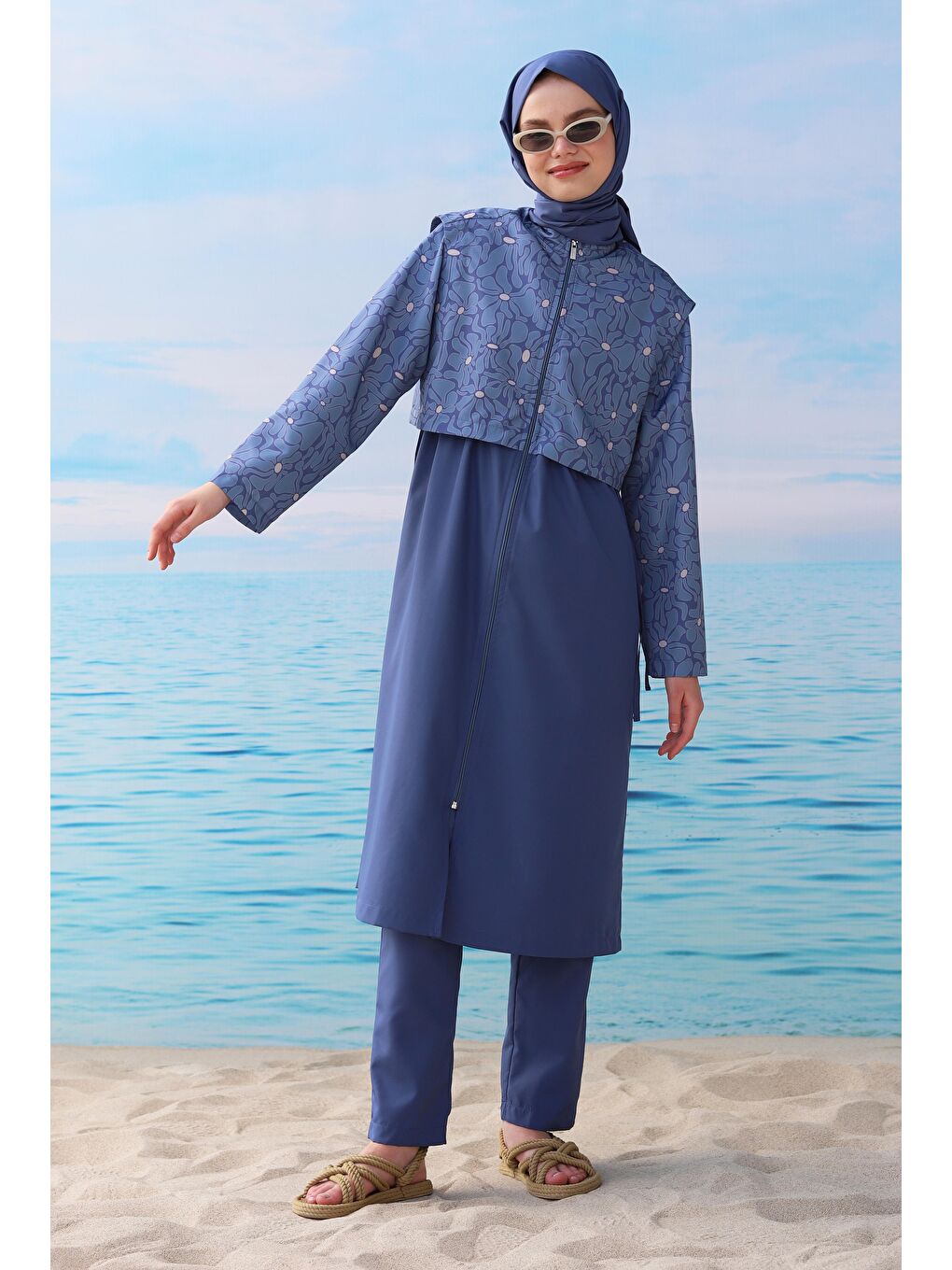 Desenli Yüzme Takımı Jean Mavi