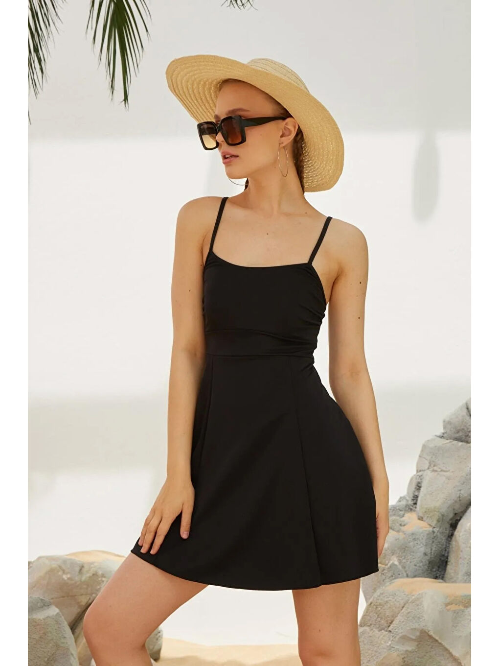 İp Askılı Elbise Mayo Etekli Mayo 1124-01 Siyah-3