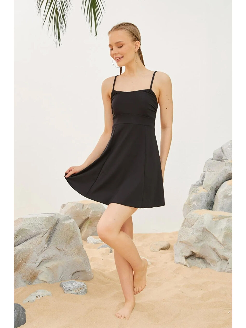 İp Askılı Elbise Mayo Etekli Mayo 1124-01 Siyah-4