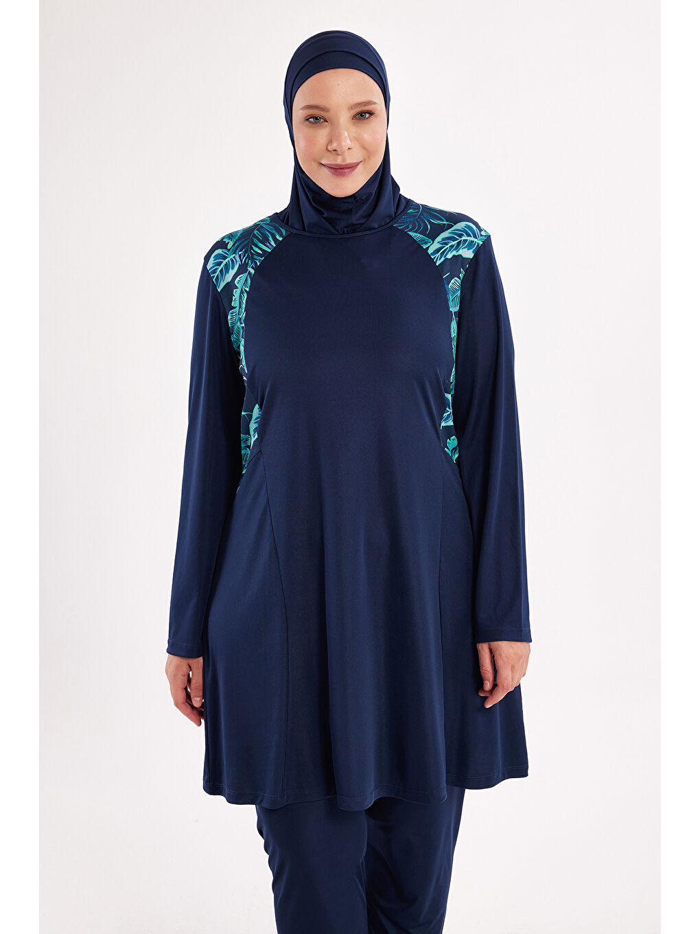 Büyük Beden Elastanlı Tam Kapalı Tesettür Mayo 3801 Koyu Lacivert