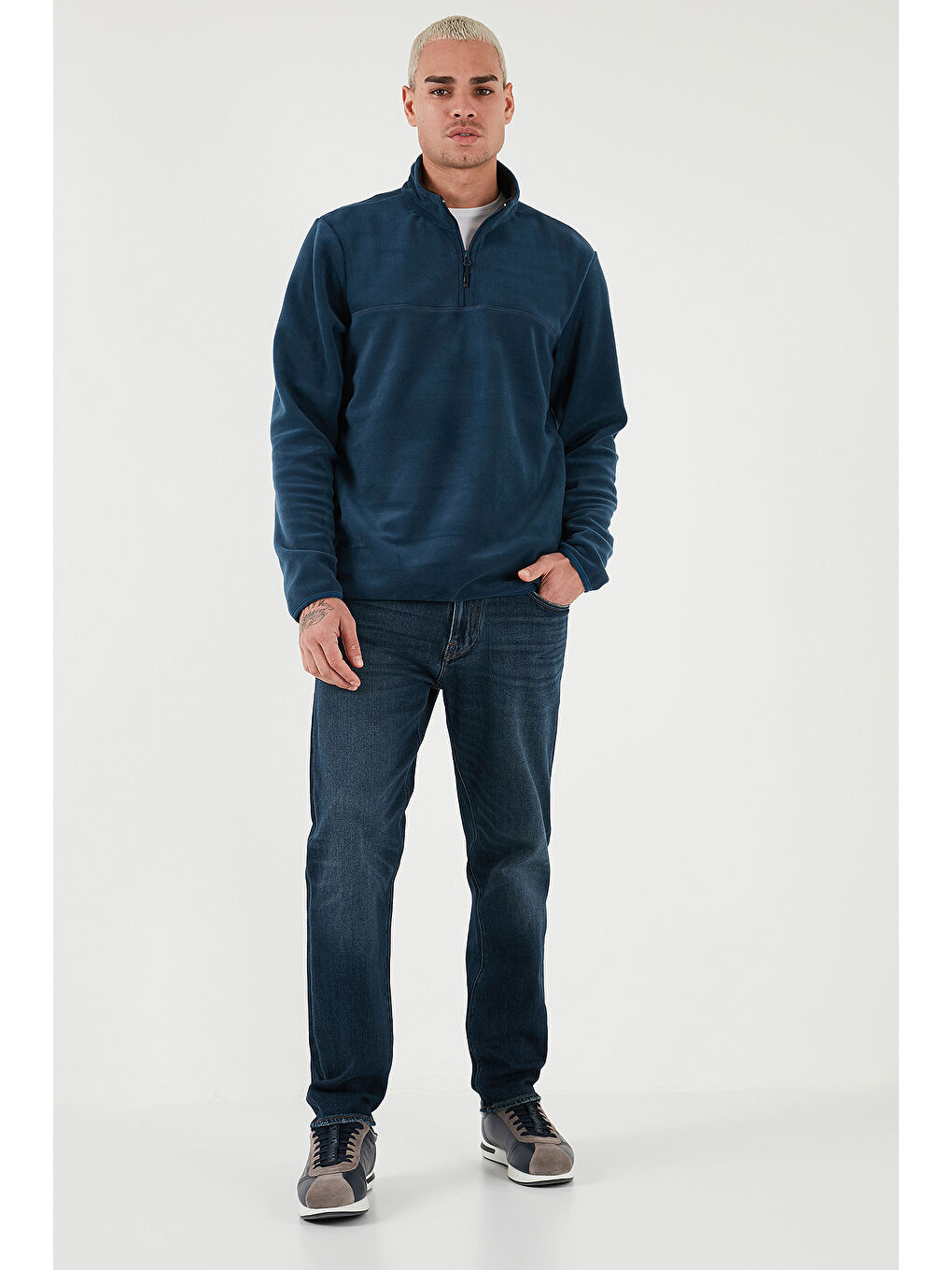 Lacivert Regular Fit Anti-Pilling Tüylenme Yapmayan Bato Yaka Kışlık Şardonlu Erkek Polar 5906001-1