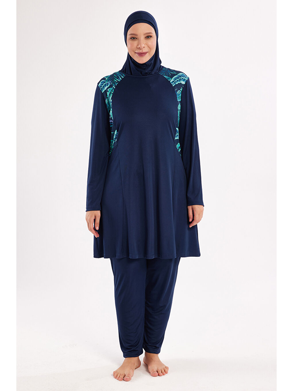 Büyük Beden Elastanlı Tam Kapalı Tesettür Mayo 3801 Koyu Lacivert-1