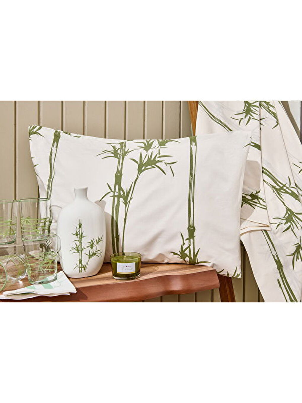 Lila Soft Blad 2'li Yastık Kılıfı - Ekru / Yeşil - 50x70 cm-4