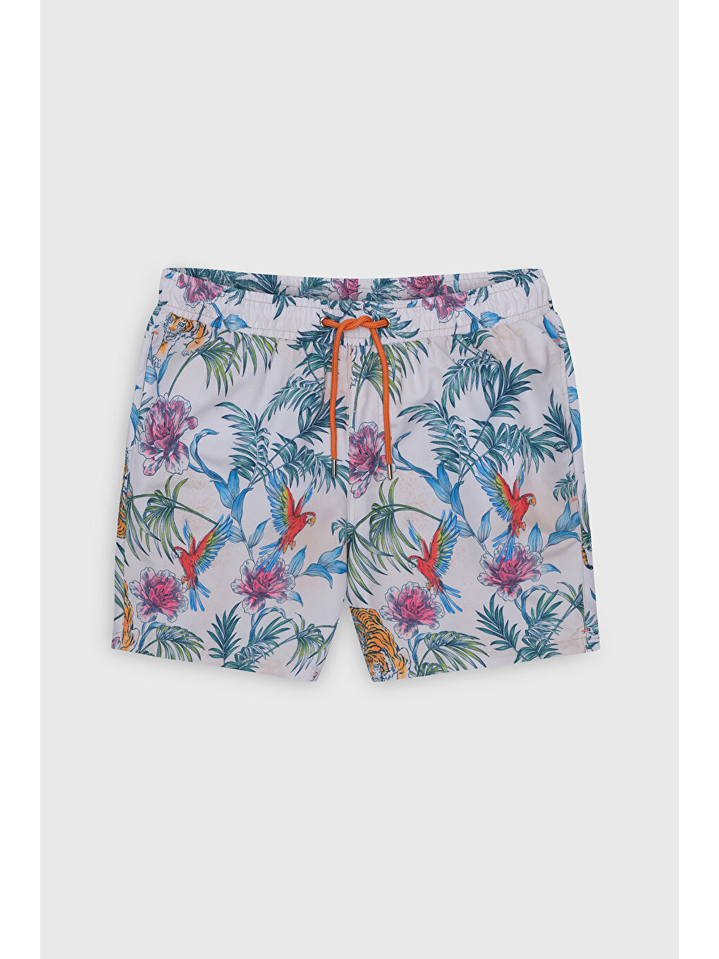 Erkek Ekru-Lacivert Standart Fit Normal Kesim Cepli Hızlı Kuruyan Desenli Mayo Deniz Şortu-8