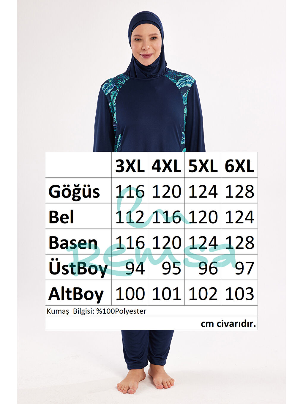 Büyük Beden Elastanlı Tam Kapalı Tesettür Mayo 3801 Koyu Lacivert-3