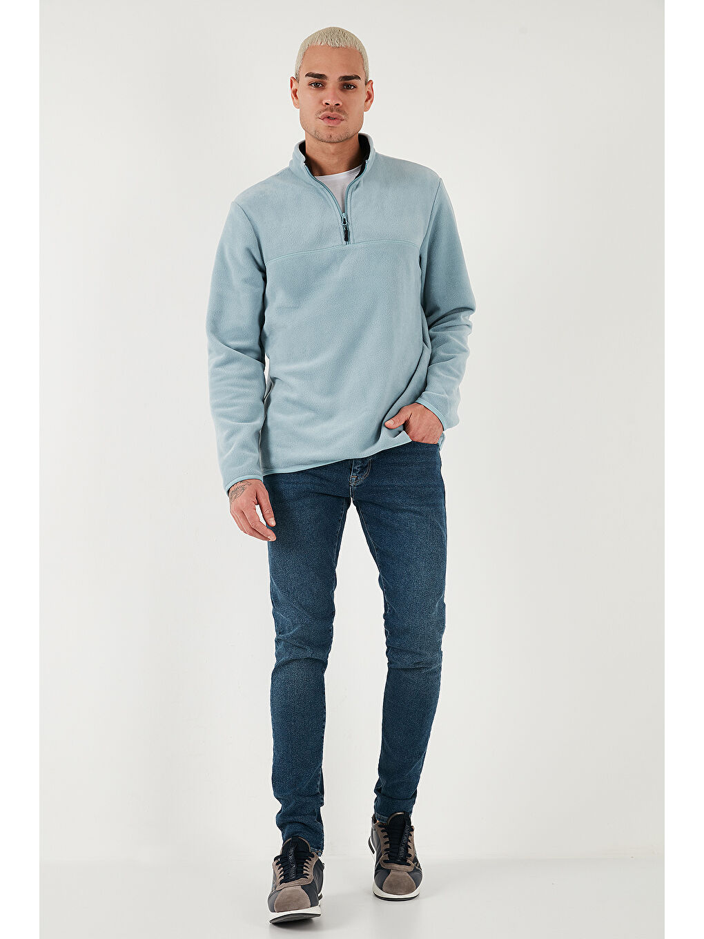 Yeşil Regular Fit Anti-Pilling Tüylenme Yapmayan Bato Yaka Kışlık Şardonlu Erkek Polar 5906001-1