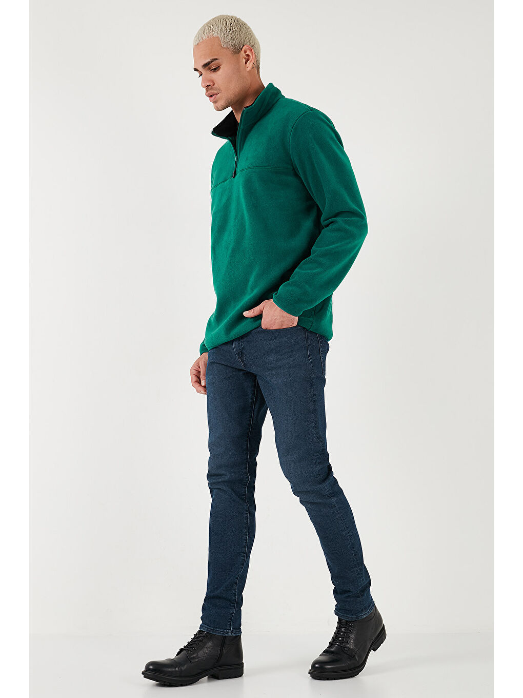 Yeşil Regular Fit Anti-Pilling Tüylenme Yapmayan Bato Yaka Kışlık Şardonlu Erkek Polar 5906001-1