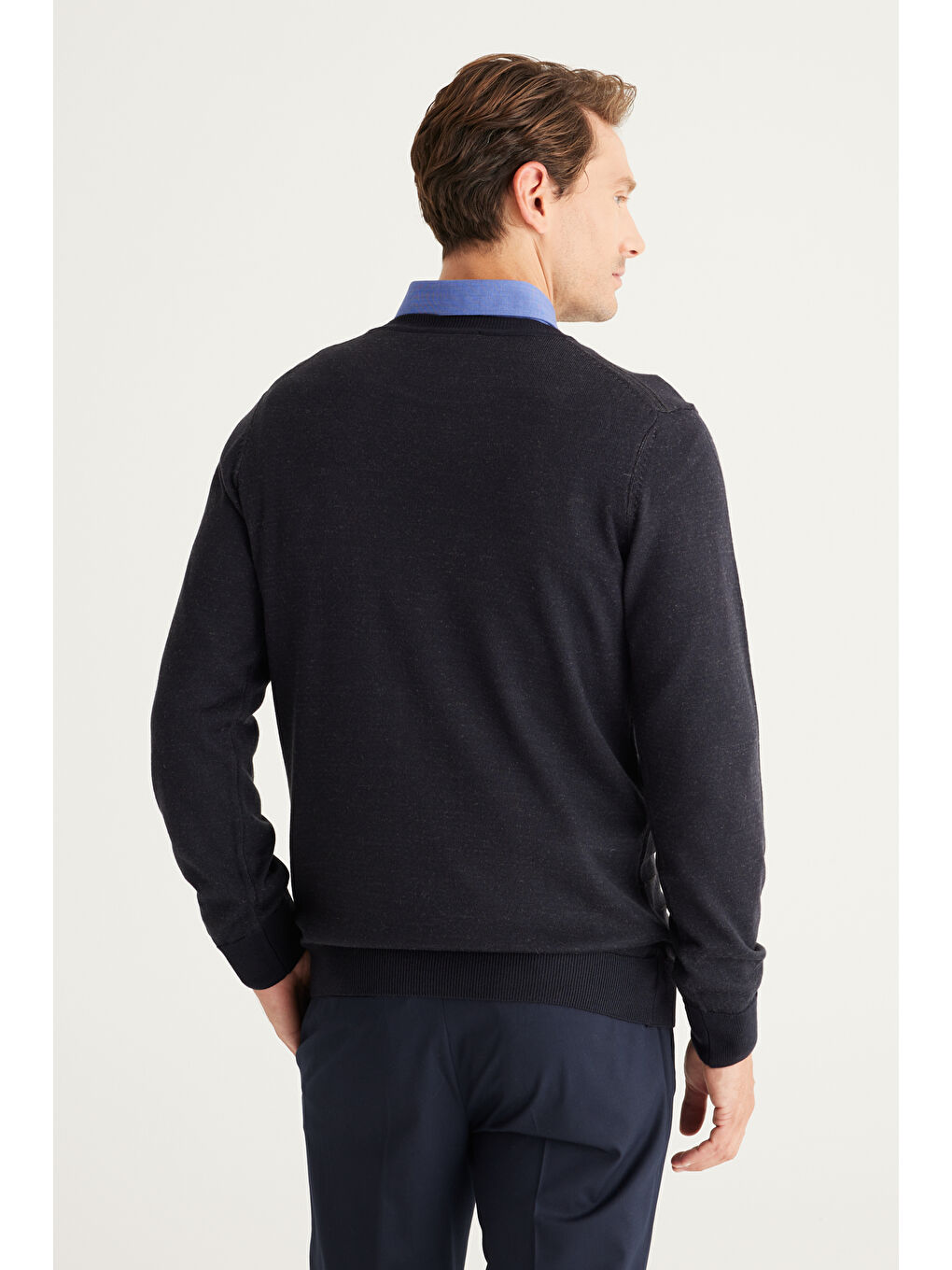 Erkek Lacivert-Antrasit Standart Fit Normal Kesim Bisiklet Yaka Triko Kazak-5