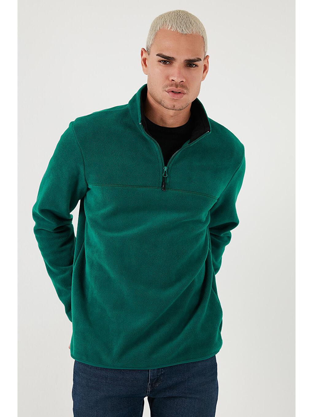 Yeşil Regular Fit Anti-Pilling Tüylenme Yapmayan Bato Yaka Kışlık Şardonlu Erkek Polar 5906001-2