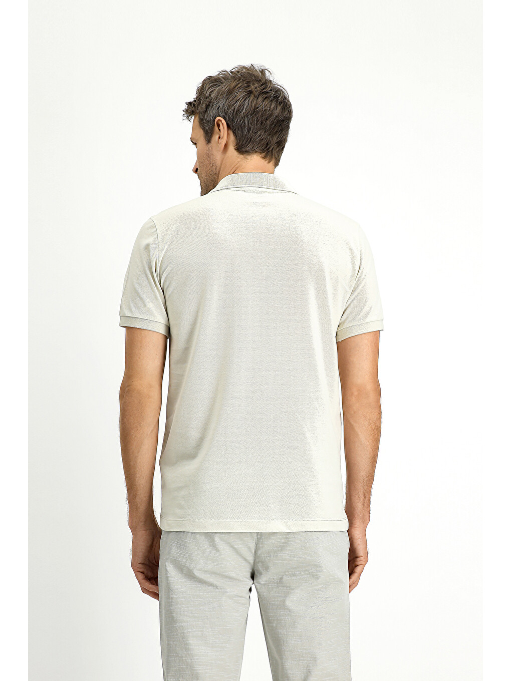 Bej Slim Fit Dar Kesim Pamuk Kıvrılmaz Polo Yaka Tişört-3