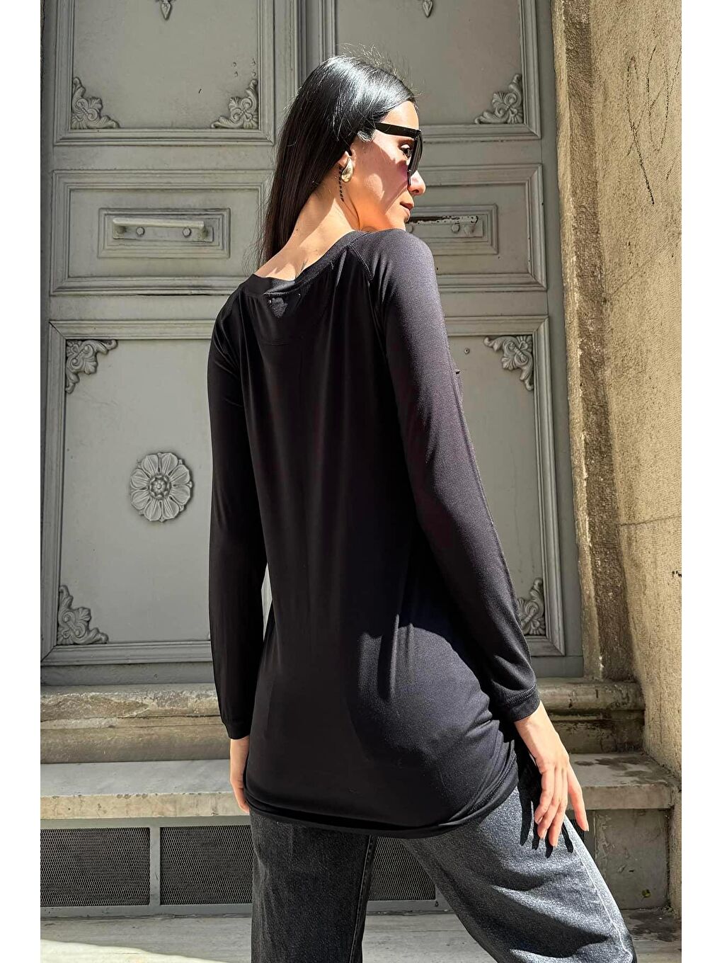 2'li Pamuk Uzun Kol Siyah ve Yeşil Tshirt-2