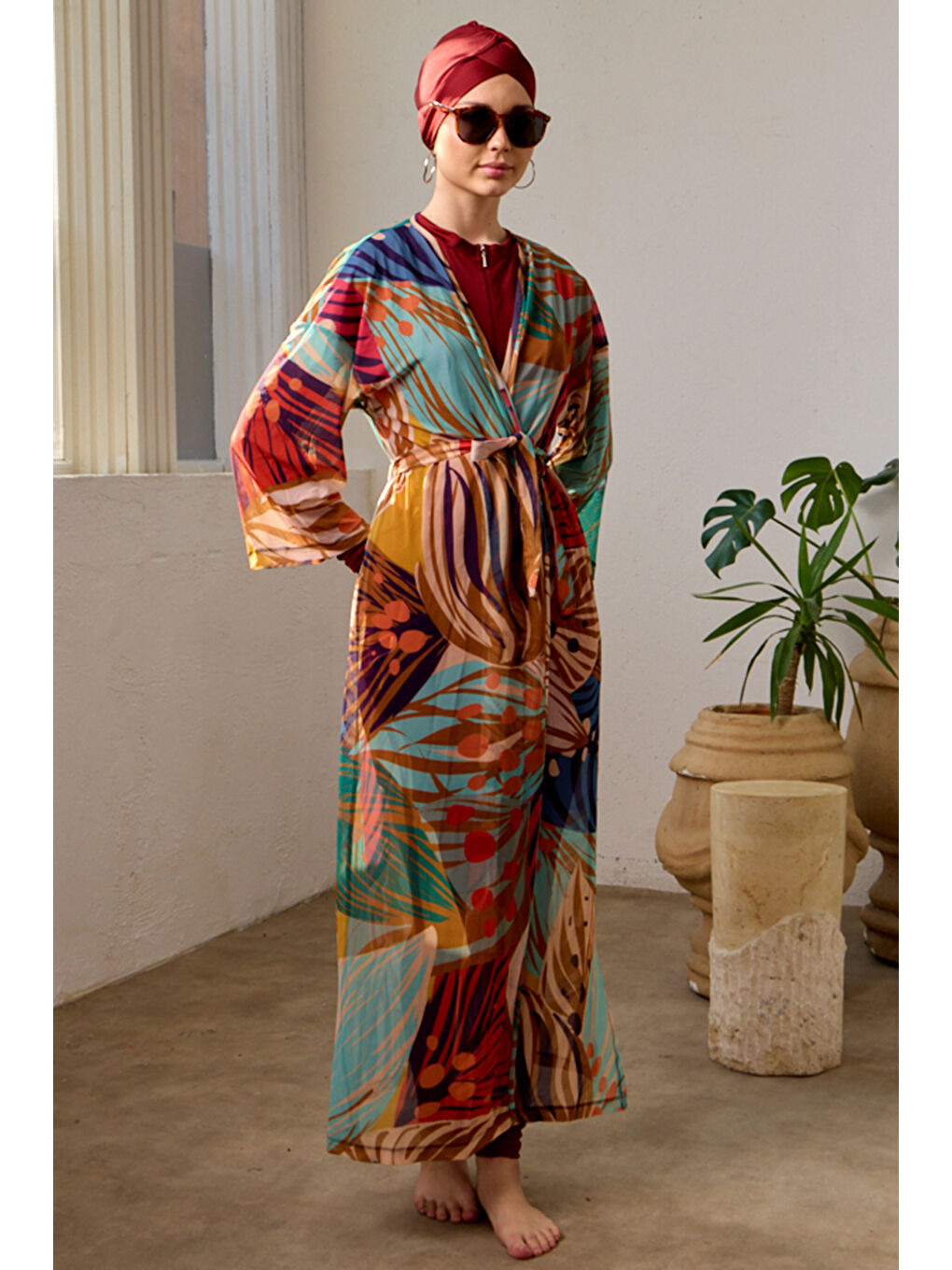 Mayo Üzerine Tek Pareo Kimono 1925-156 Bej