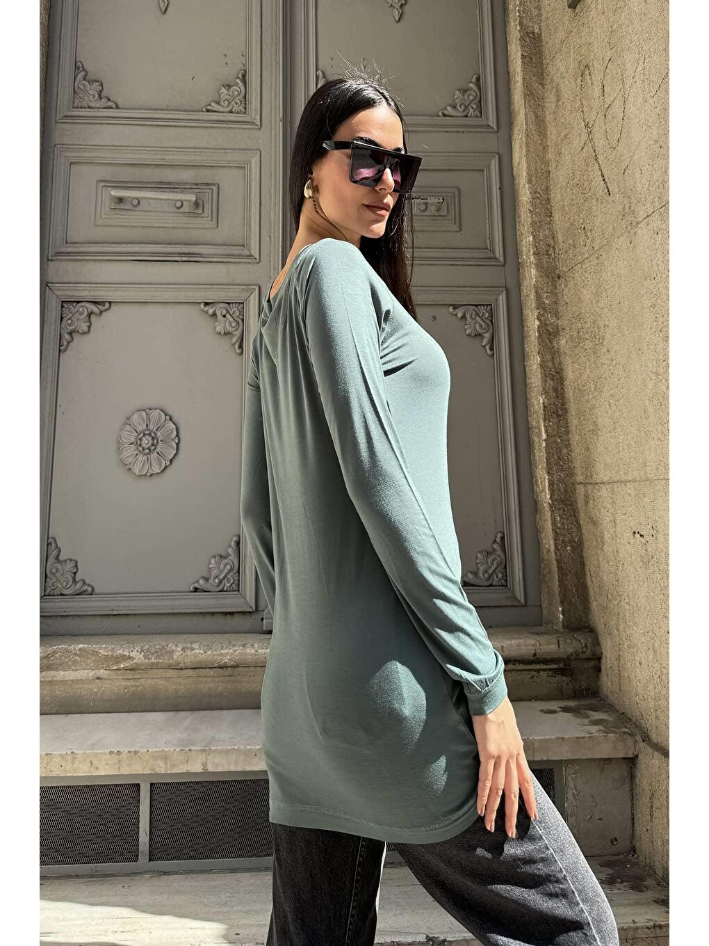 2'li Pamuk Uzun Kol Siyah ve Yeşil Tshirt-3