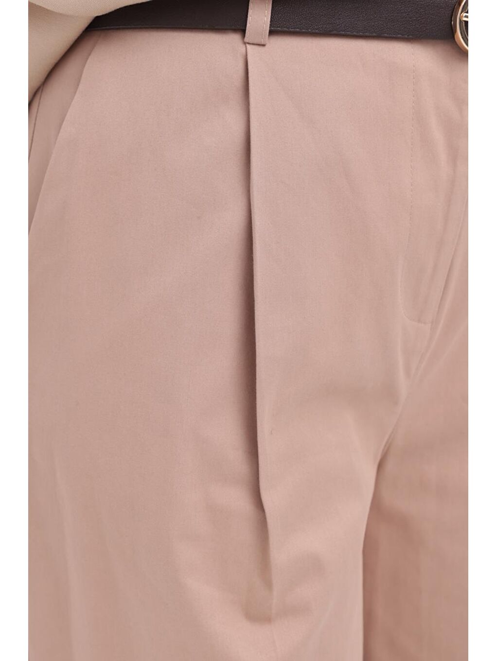 Bej Vizon-Pileli Geniş Paça Pantolon-2