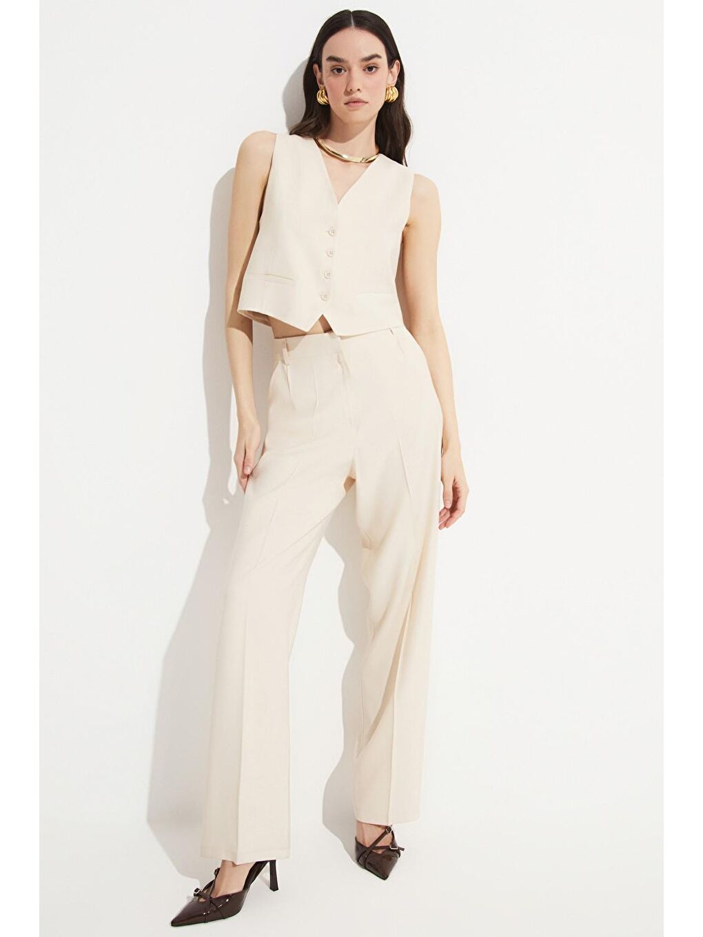 Ekru Yelek Pantolon Takım