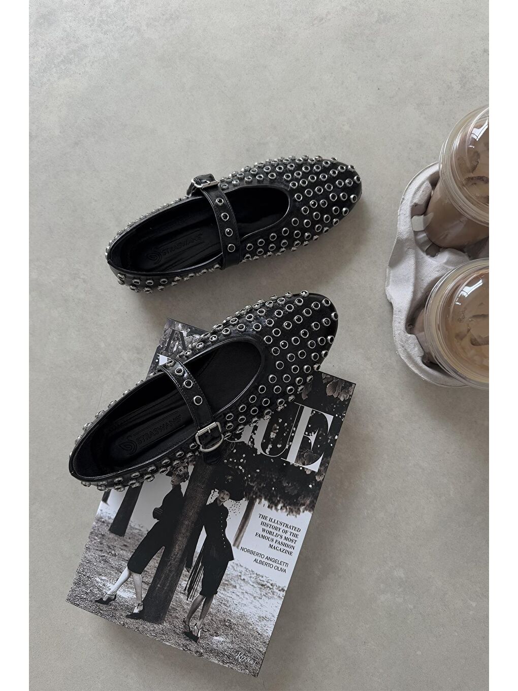 Sofia Kadın Drop Detay Kıışık Deri Babet Siyah-1