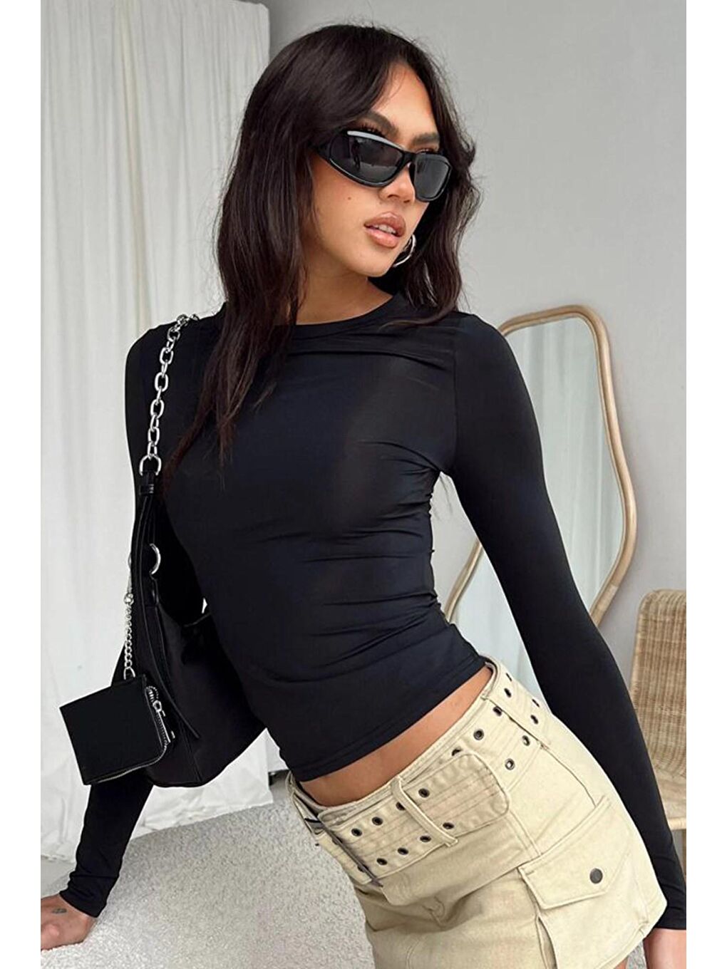 Siyah Bisiklet Yaka Basic Uzun Kollu Body Mg1701-3