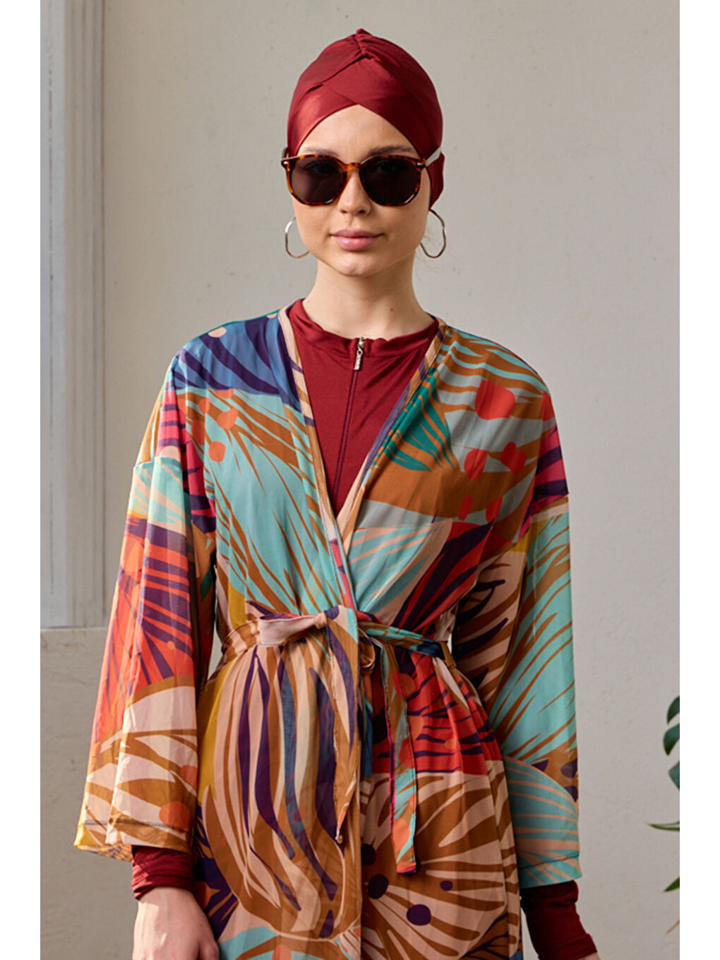 Mayo Üzerine Tek Pareo Kimono 1925-156 Bej-1