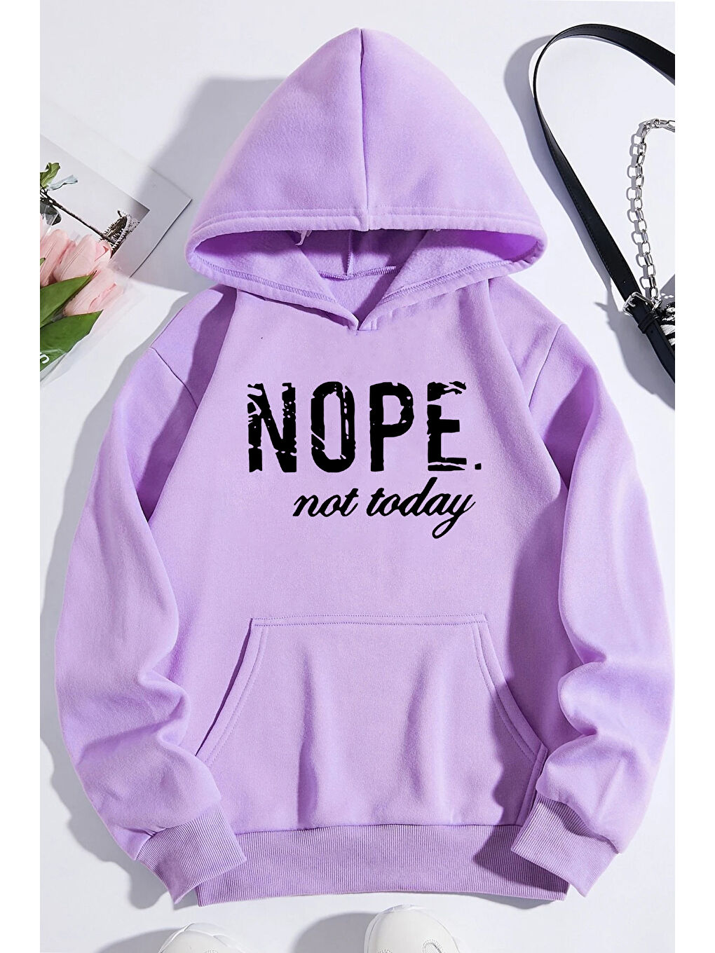 uyguntarz Açık Lila Unisex Nope Baskılı Hoodie