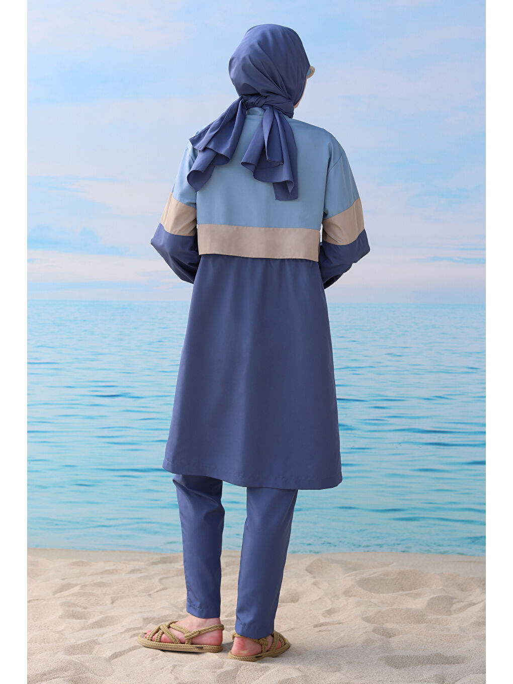 Renk Detaylı Yüzme Takımı Jean Mavi-4