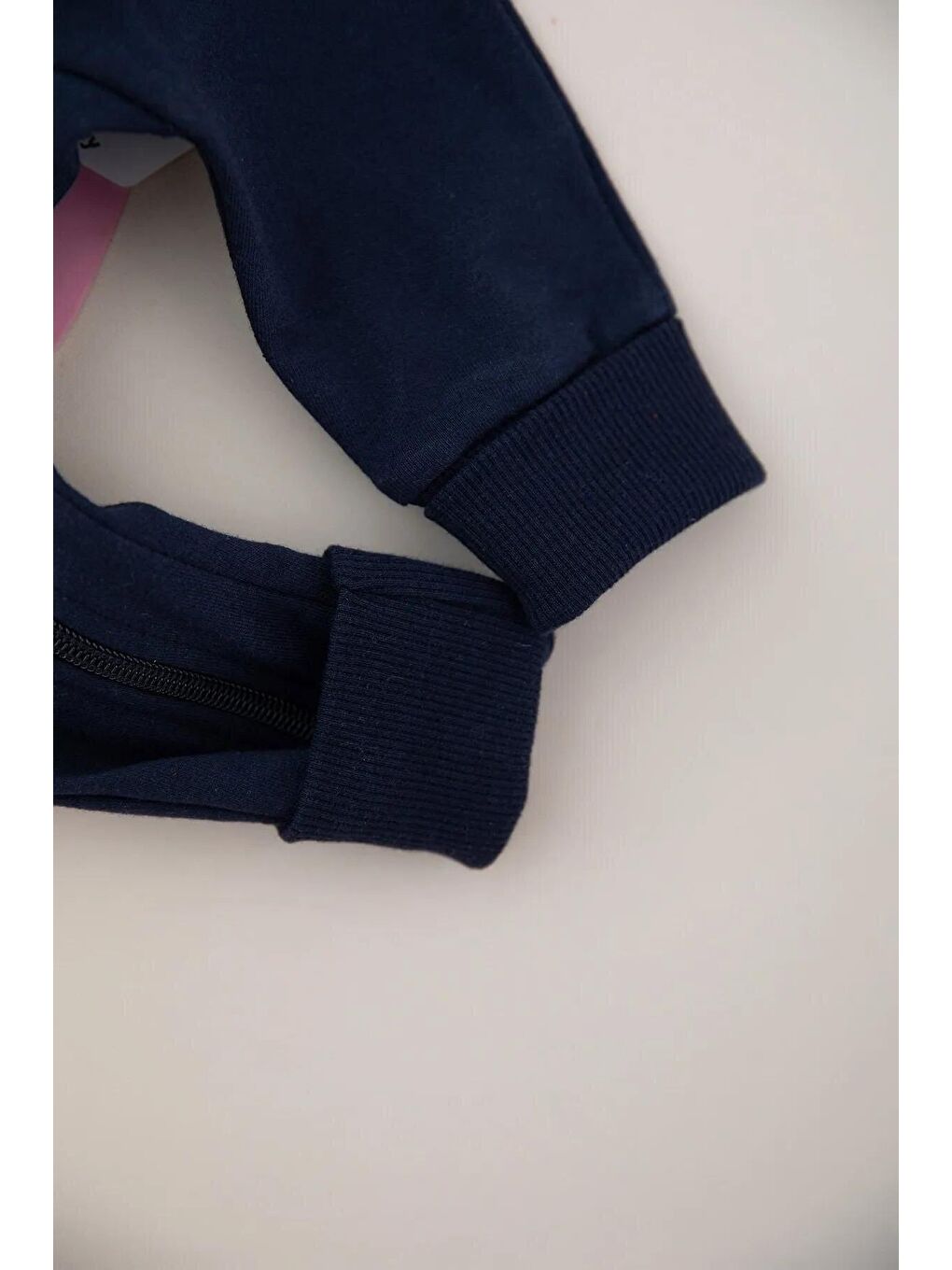 Lacivert Tavşan Nakışlı Kapüşonlu Pon Ponlu Bebek Tulum-3