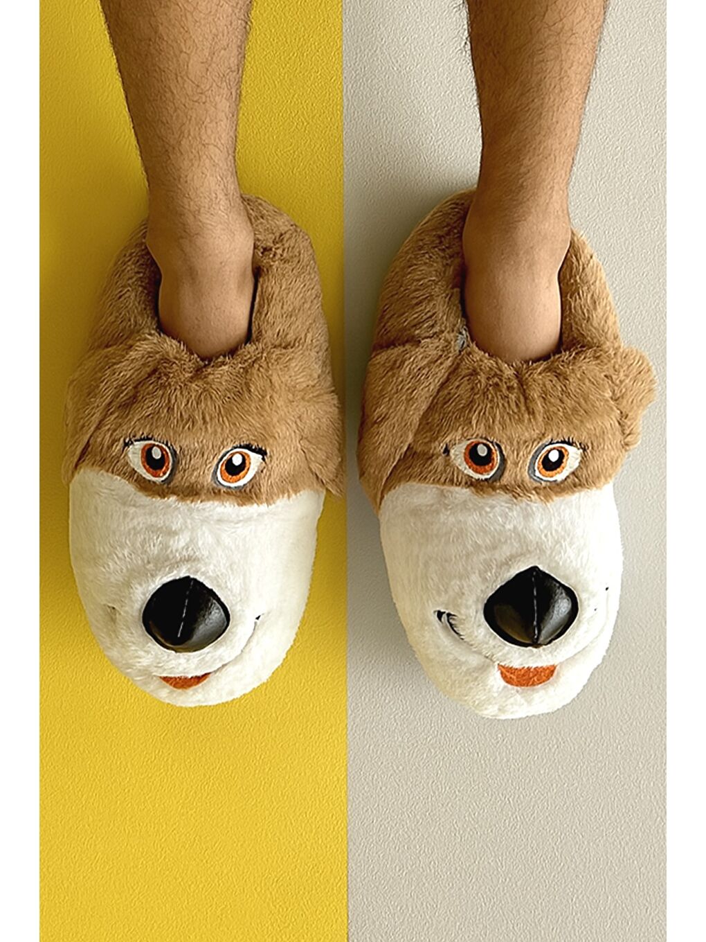 Kahverengi BUDDY Erkek Hayvanlı Panduf Ev Ayakkabısı Pufidik Pelüş