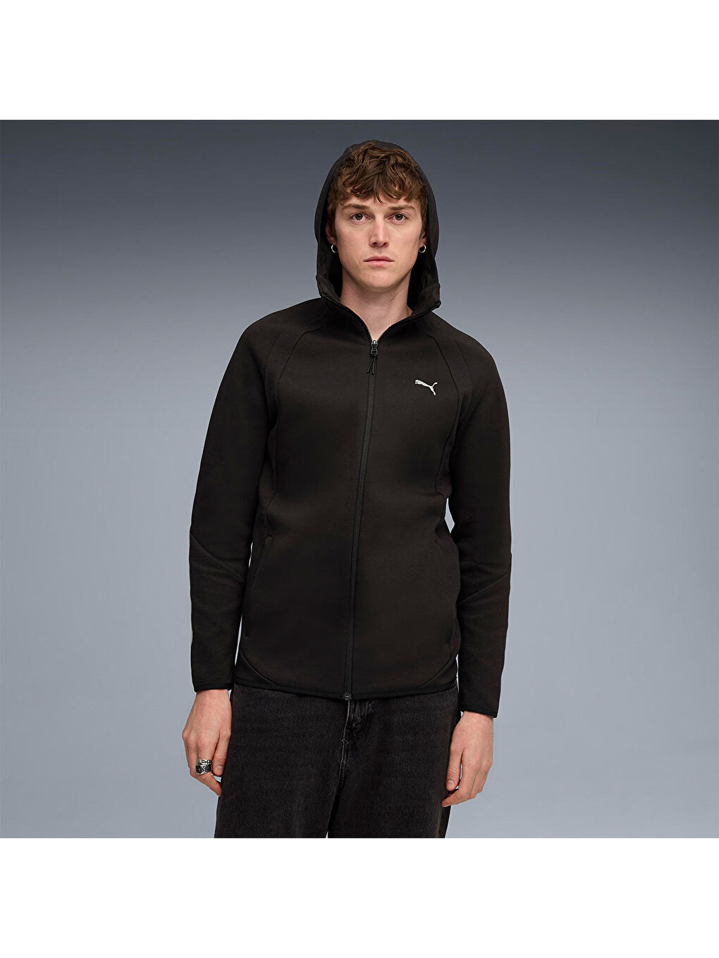 Hoodie Evostripe Erkek Siyah Kapüşonlu Fermuarlı Sweatshirt