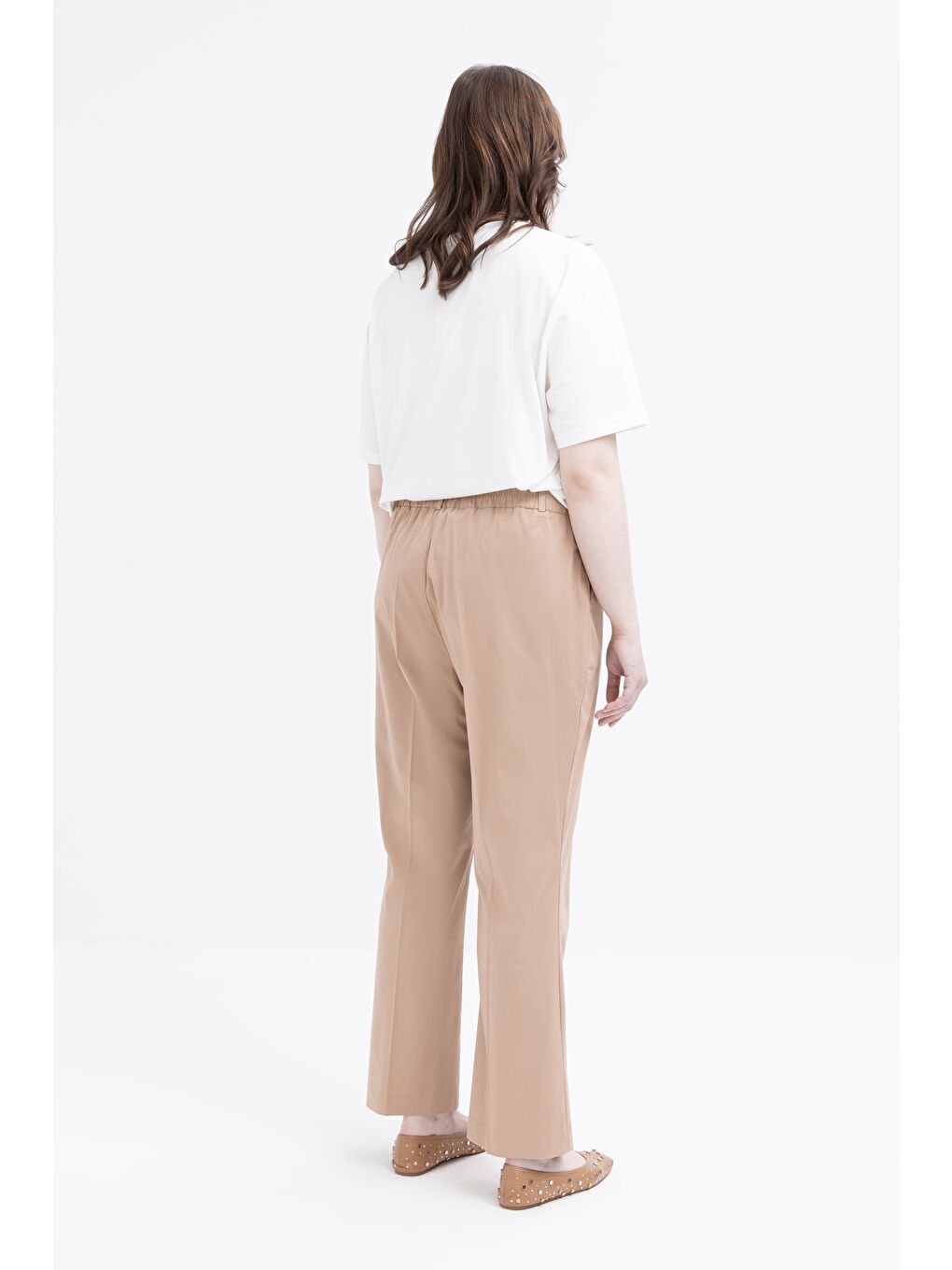 Bej Vizon-Beli Lastikli Büyük Beden Pantolon-3