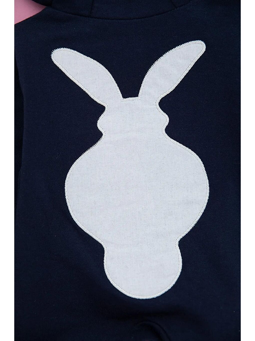 Lacivert Tavşan Nakışlı Kapüşonlu Pon Ponlu Bebek Tulum-4