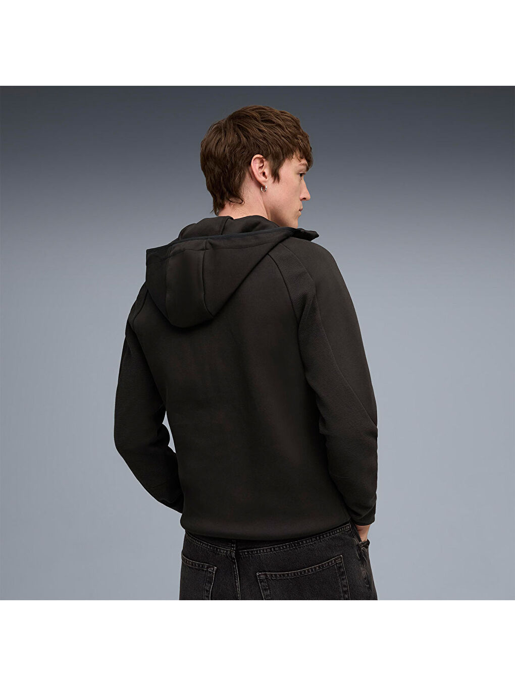 Hoodie Evostripe Erkek Siyah Kapüşonlu Fermuarlı Sweatshirt-1