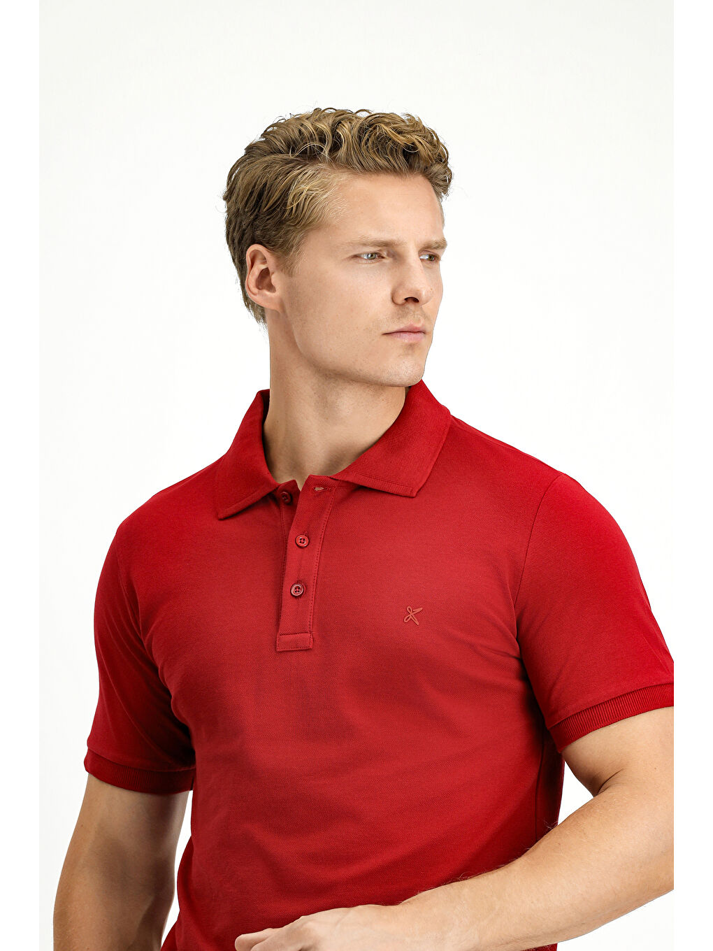Kırmızı Slim Fit Dar Kesim Pamuk Kıvrılmaz Polo Yaka %100 Pamuk Tişört