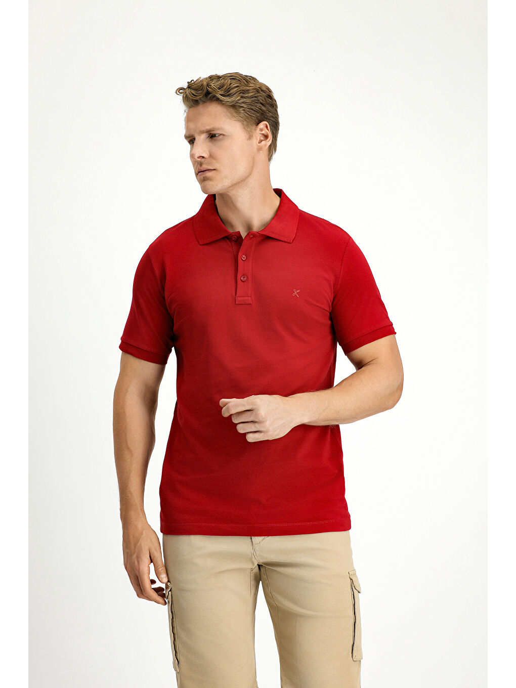 Kırmızı Slim Fit Dar Kesim Pamuk Kıvrılmaz Polo Yaka %100 Pamuk Tişört-2