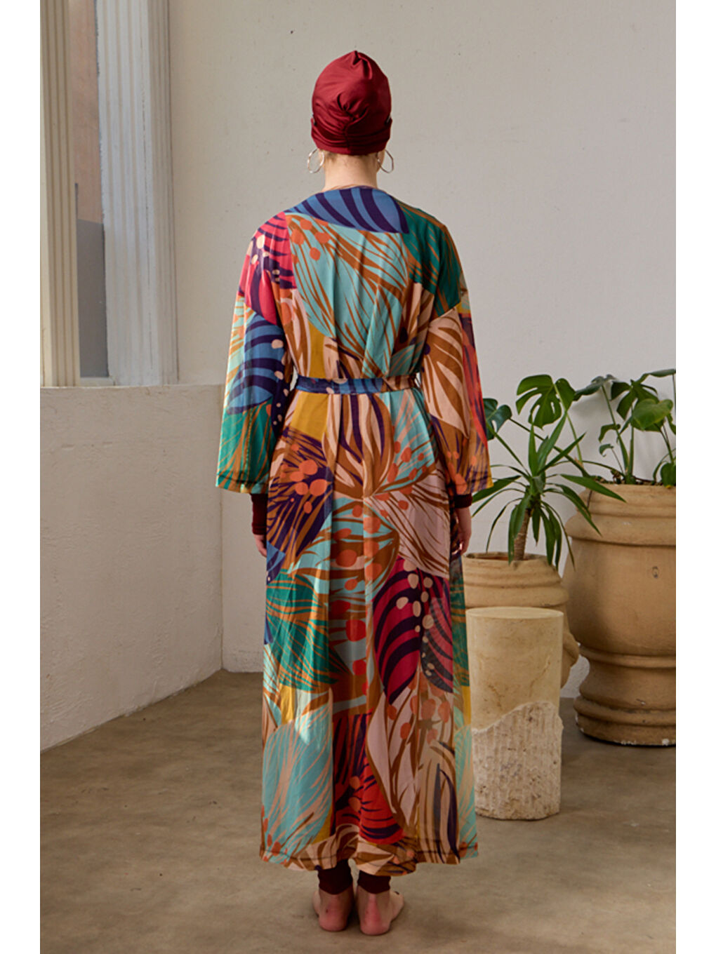 Mayo Üzerine Tek Pareo Kimono 1925-156 Bej-3