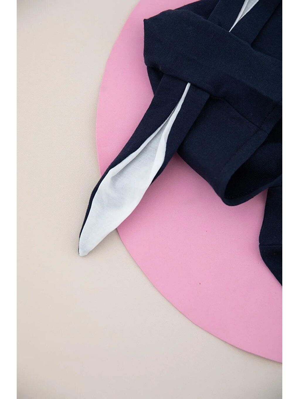 Lacivert Tavşan Nakışlı Kapüşonlu Pon Ponlu Bebek Tulum-6