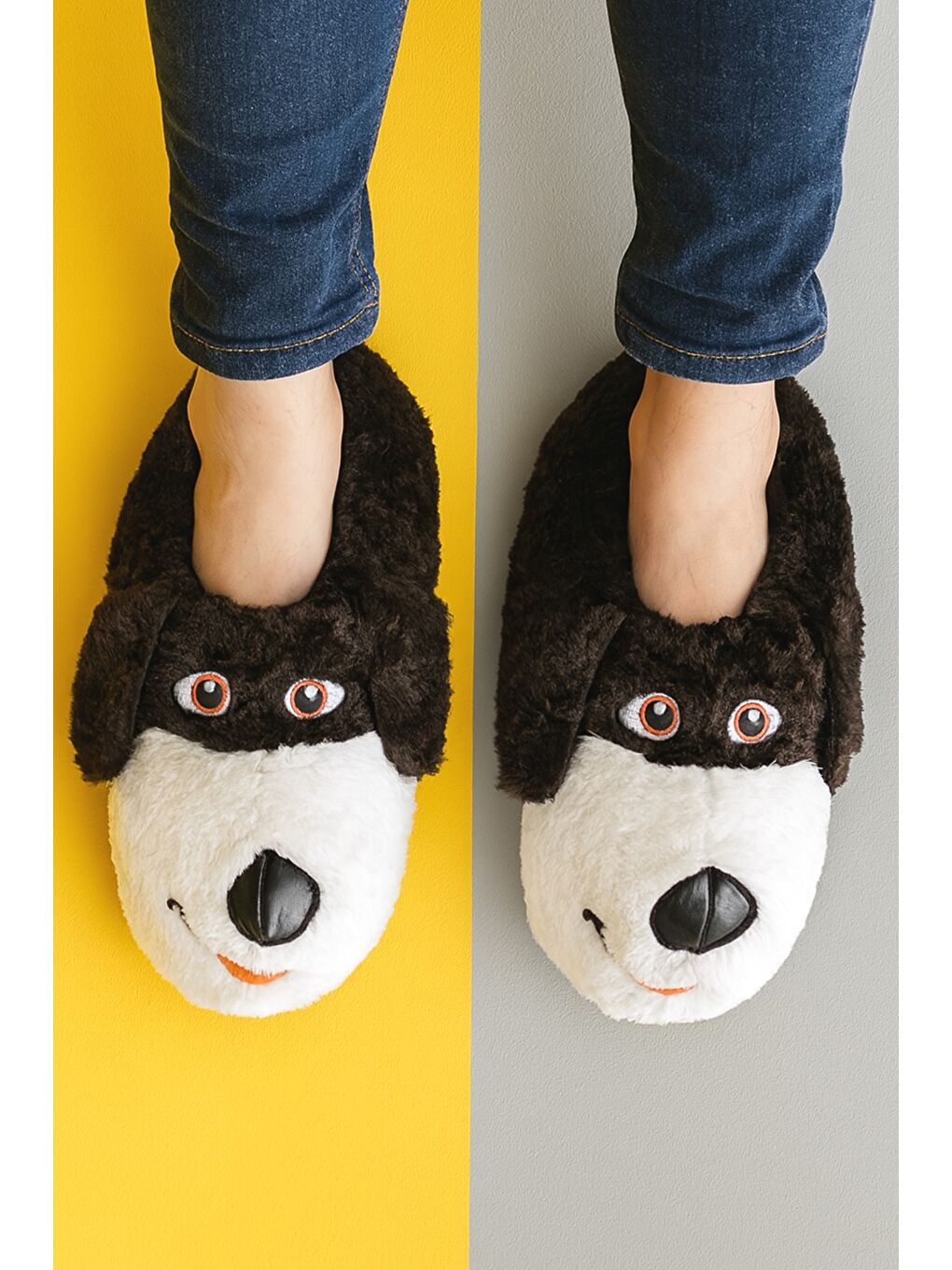 Kahverengi BUDDY Erkek Hayvanlı Panduf Ev Ayakkabısı Pufidik Pelüş