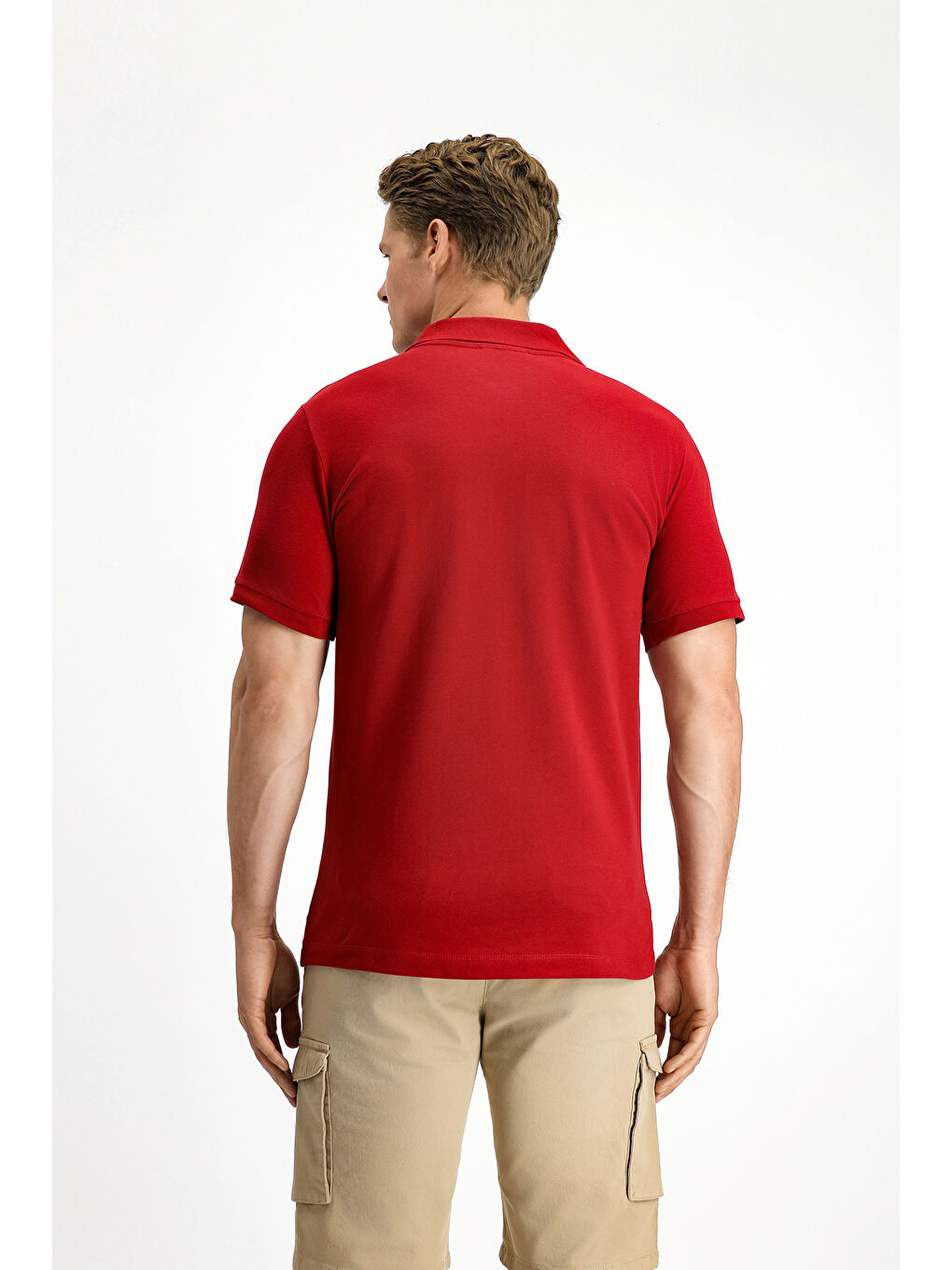 Kırmızı Slim Fit Dar Kesim Pamuk Kıvrılmaz Polo Yaka %100 Pamuk Tişört-3