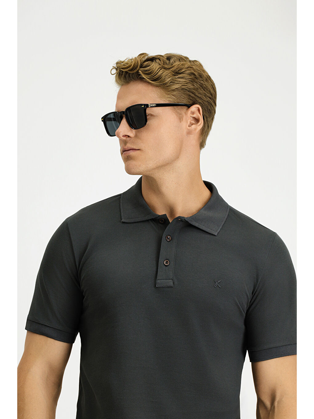 Antrasit Slim Fit Dar Kesim Pamuk Kıvrılmaz Polo Yaka Tişört-2