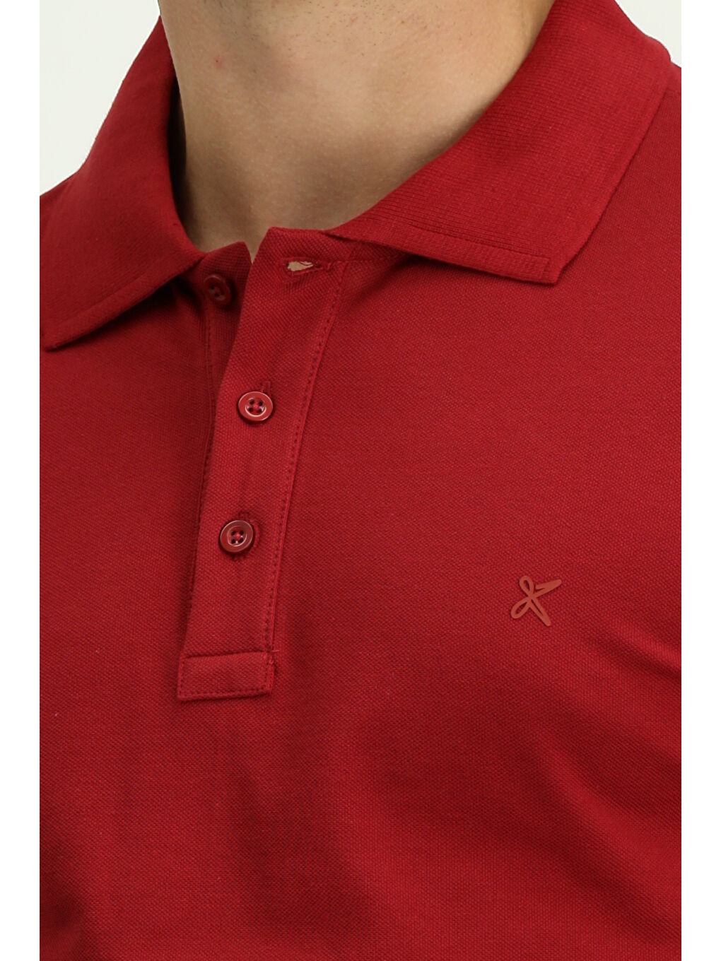 Kırmızı Slim Fit Dar Kesim Pamuk Kıvrılmaz Polo Yaka %100 Pamuk Tişört-4