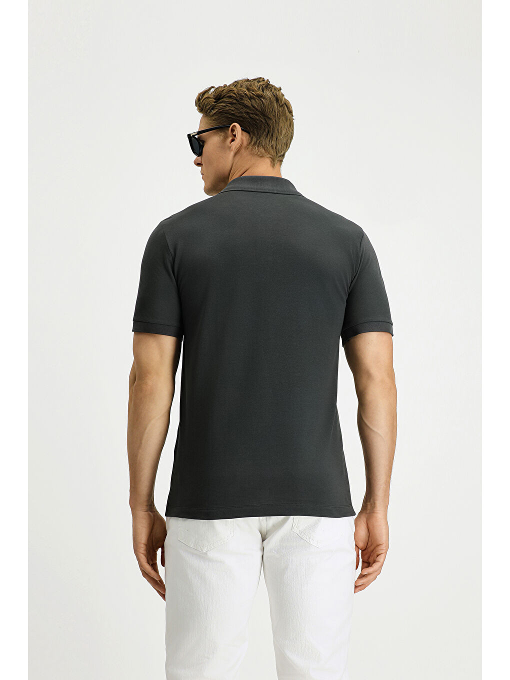 Antrasit Slim Fit Dar Kesim Pamuk Kıvrılmaz Polo Yaka Tişört-3